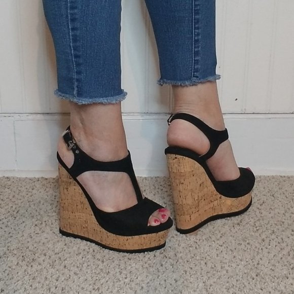 black cork platform shoes very cute and comfortable size 6 - Picture 7 of 16